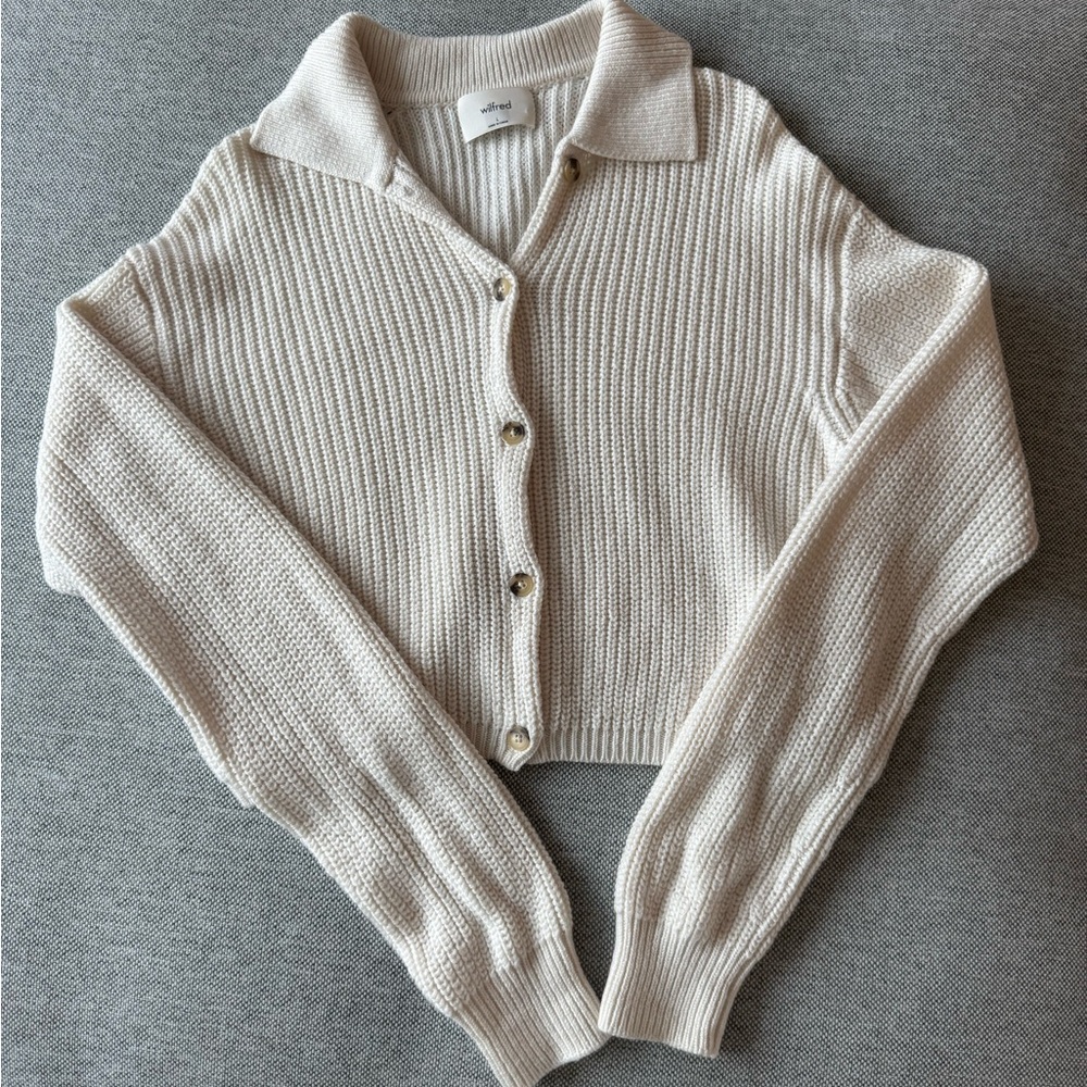 Wilfred Cream Knitted Polo Cardigan
